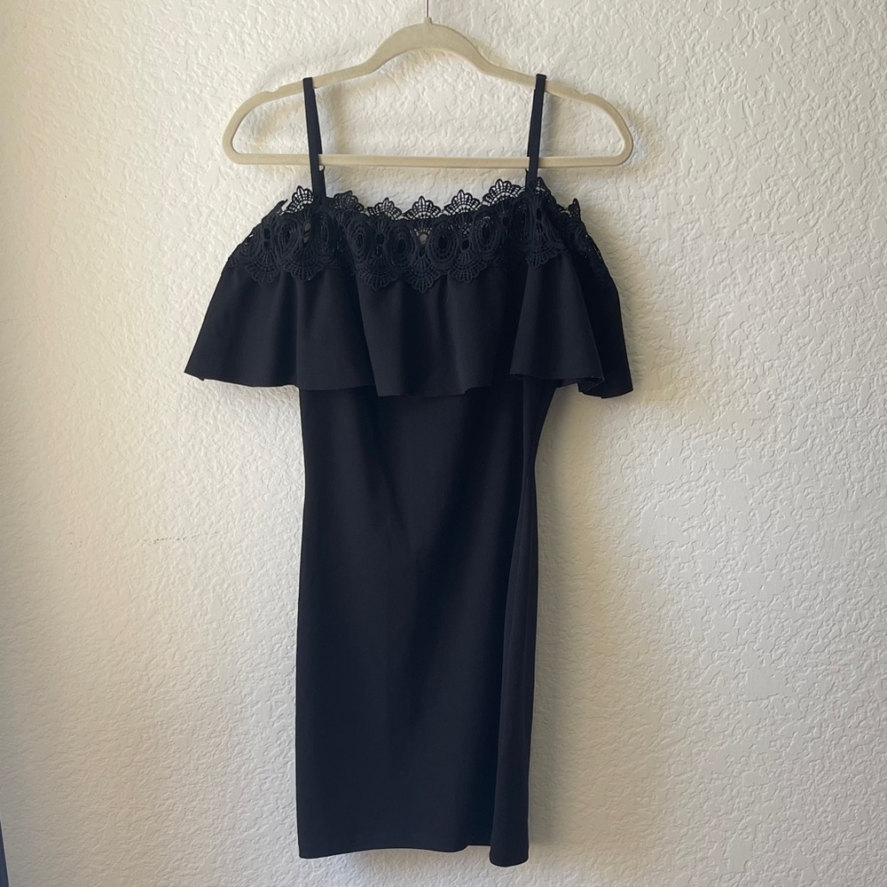 by & by Elegant Black Strapless Dress with Lace